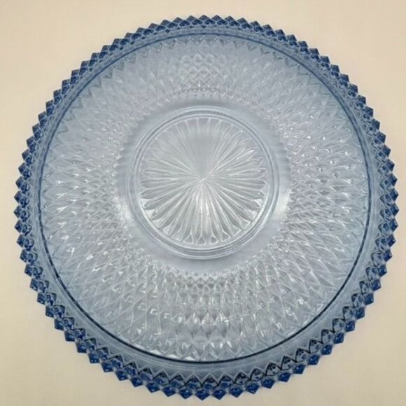 Vintage Indiana Glass Serving Platter 12 Inches Diamond Point Pattern Ice Blue~ - Picture 5 of 8